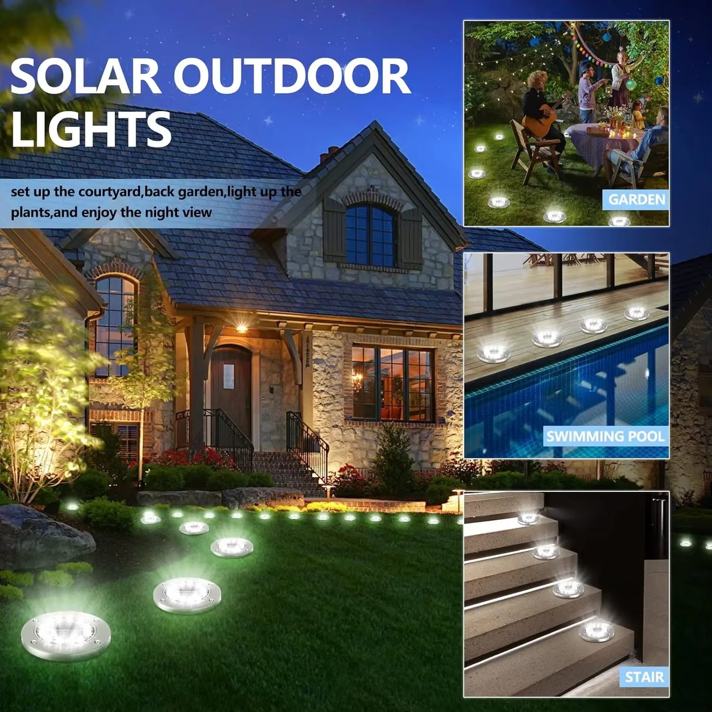 Professional Solar Ground Lights for Outdoor Decoration - 12 LED Waterproof Solar Disk Lights for Yard, Pathway, Lawn, and Patio