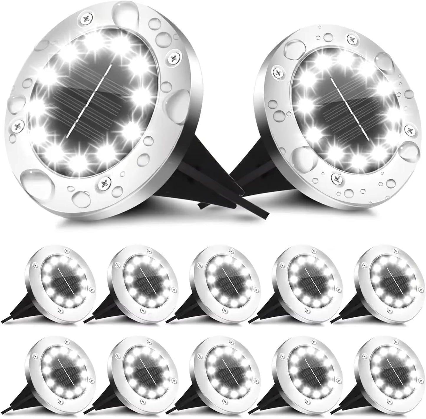 Professional Solar Ground Lights for Outdoor Decoration - 12 LED Waterproof Solar Disk Lights for Yard, Pathway, Lawn, and Patio