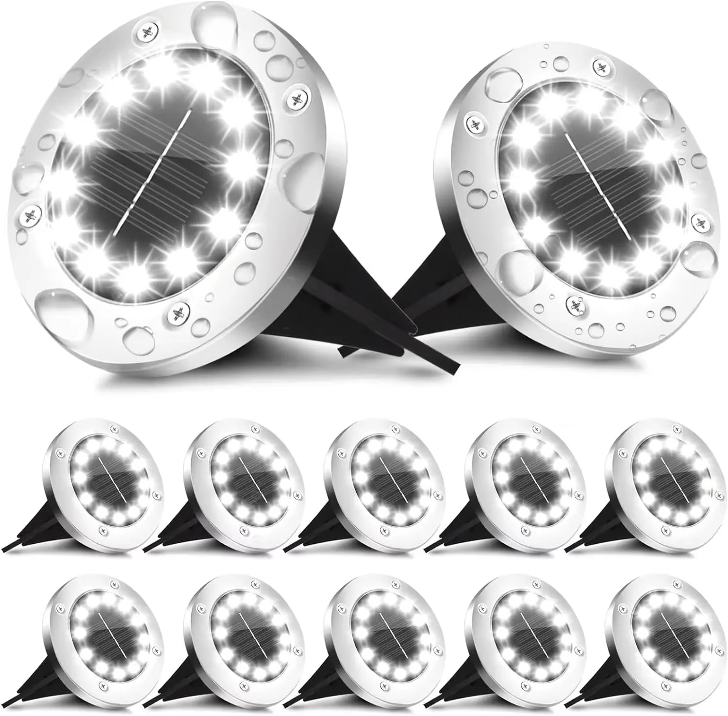 Professional Solar Ground Lights for Outdoor Decoration - 12 LED Waterproof Solar Disk Lights for Yard, Pathway, Lawn, and Patio