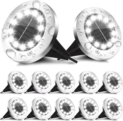 Professional Solar Ground Lights for Outdoor Decoration - 12 LED Waterproof Solar Disk Lights for Yard, Pathway, Lawn, and Patio