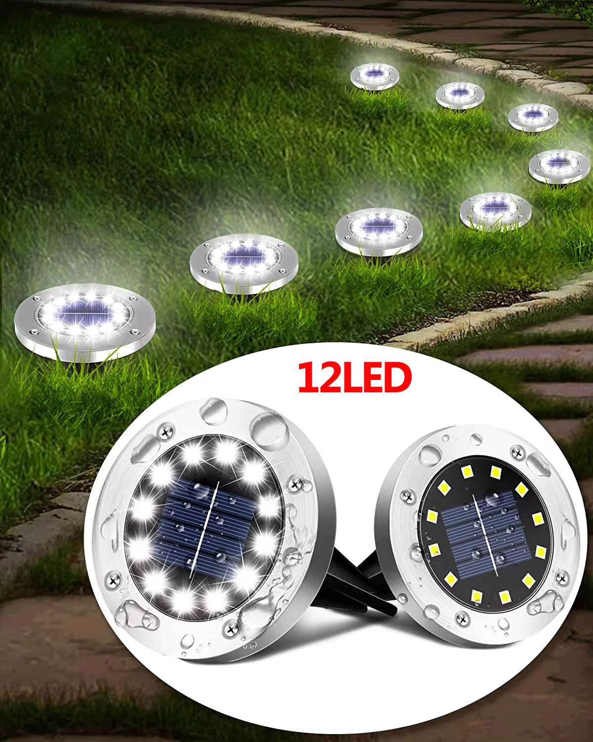 Professional Solar Ground Lights for Outdoor Decoration - 12 LED Waterproof Solar Disk Lights for Yard, Pathway, Lawn, and Patio