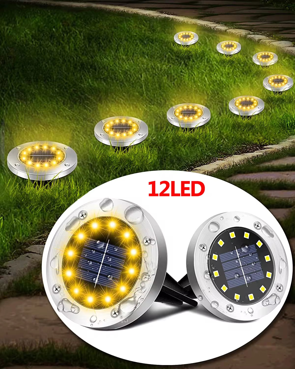 Professional Solar Ground Lights for Outdoor Decoration - 12 LED Waterproof Solar Disk Lights for Yard, Pathway, Lawn, and Patio