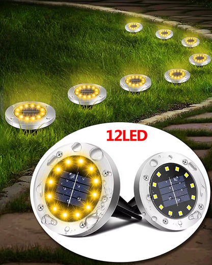 Professional Solar Ground Lights for Outdoor Decoration - 12 LED Waterproof Solar Disk Lights for Yard, Pathway, Lawn, and Patio
