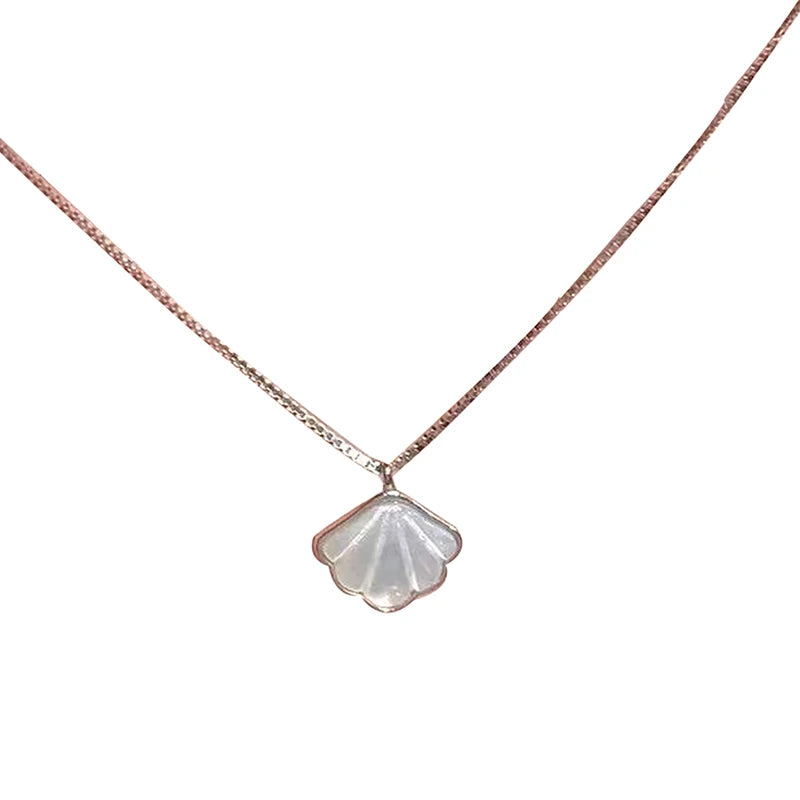 Elegant Silver Moonstone Shell Pendant Necklace with Clavicle Chain for Women and Girls - Sophisticated Jewelry Accessory Gift