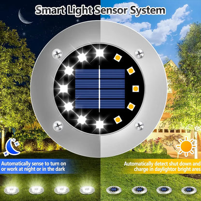 Professional Solar Ground Lights for Outdoor Decoration - 12 LED Waterproof Solar Disk Lights for Yard, Pathway, Lawn, and Patio